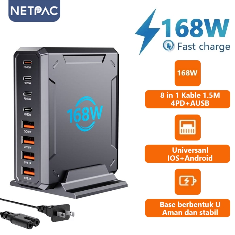 Jual NETPAC AE20 Adaptor Charger 168W Super Fast Charging 8 Port ...