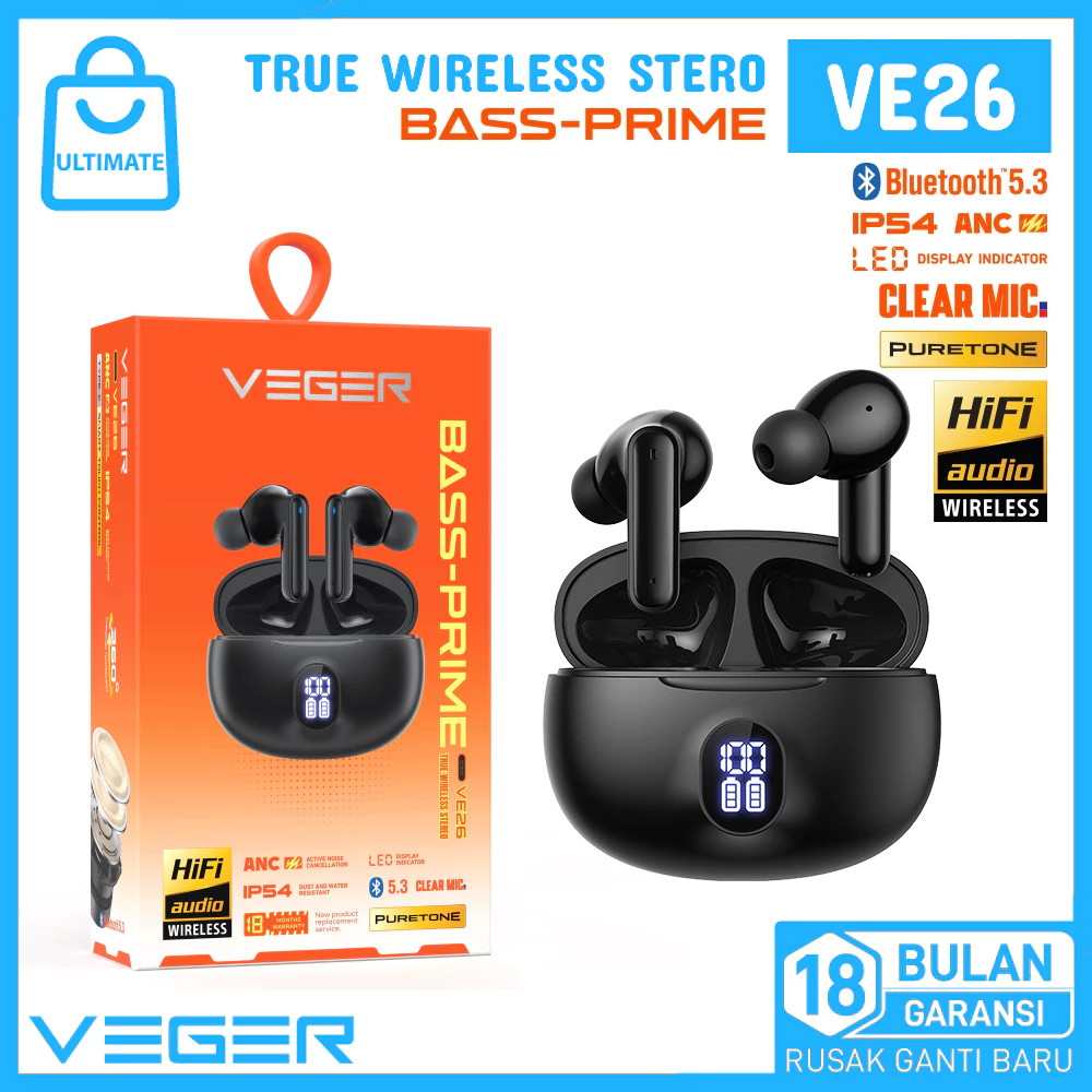 Veger VE26 TWS Bluetooth 5.3 ANC Bass IP54