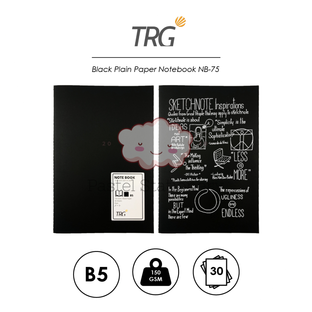 Jual TRG Black Plain Paper Notebook B5 NB-75 - Buku Tulis Catatan A5 ...