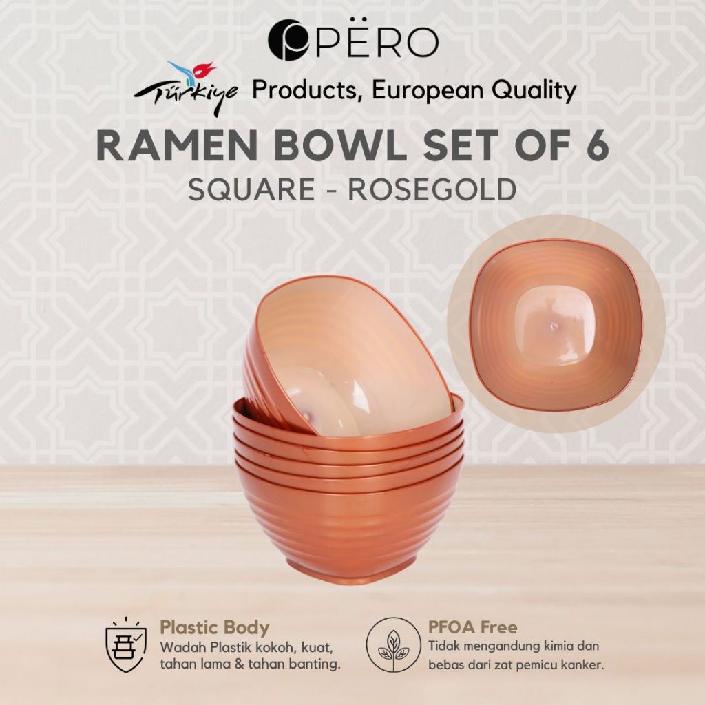 Pero Mangkok Ramen Bowl Set of 6 Round Square / Set Mangkok Ramen Plastik / Mangkok Saji Makan