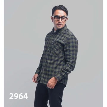 DGM Kemeja Flanel Pria Lengan Panjang Biru Garis Abu Kemeja Pria Flanel Pria Kemeja Panjang 001