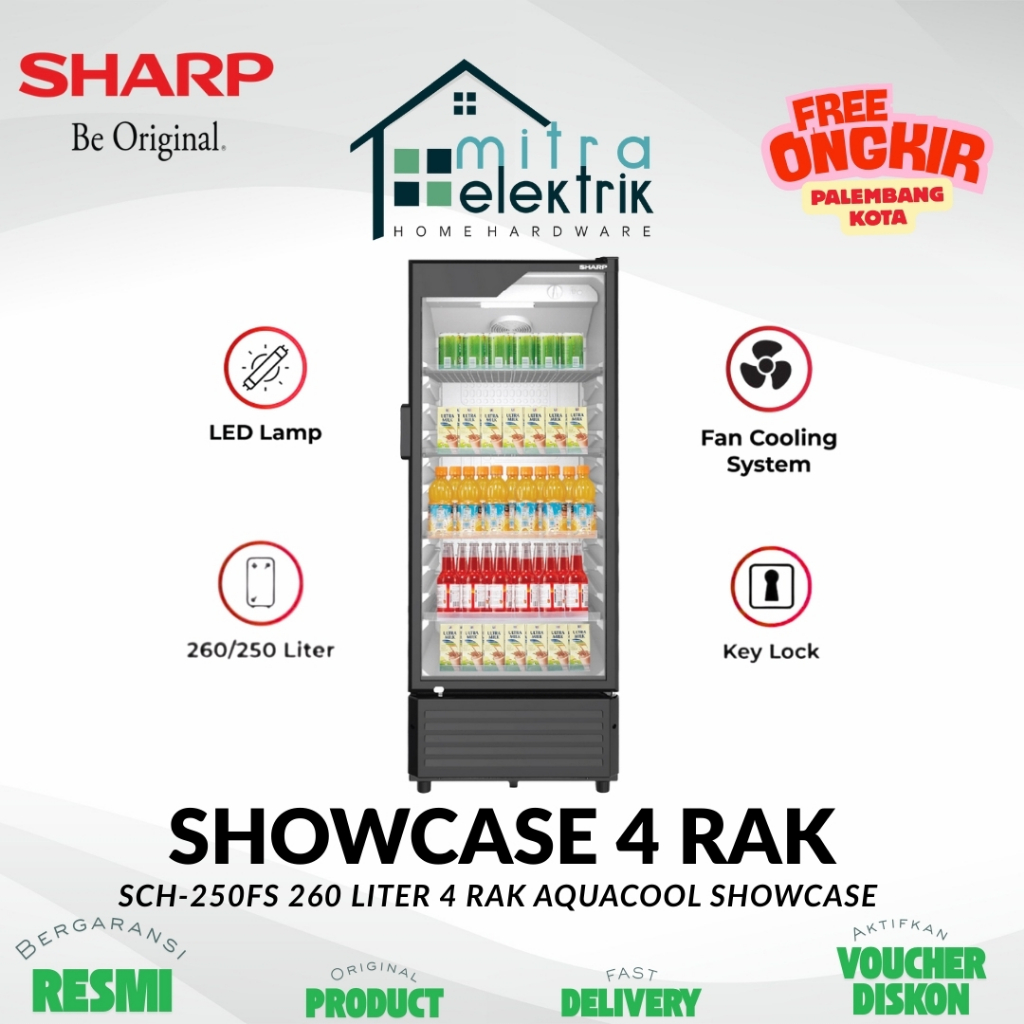 Jual Showcase SHARP SCH250FS 4 Rak 260 Liter 220 Watt Kaca Anti Embun ...