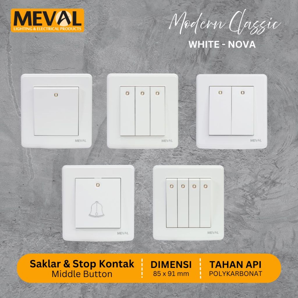 Jual MEVAL Saklar dan Stop Kontak Classic Modern Middle Button - White ...
