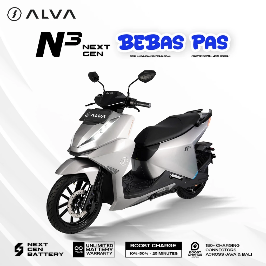 Sepeda motor listrik ALVA N3 NEXT GEN warna elegan cocok untuk mobilitas harian di perkotaan