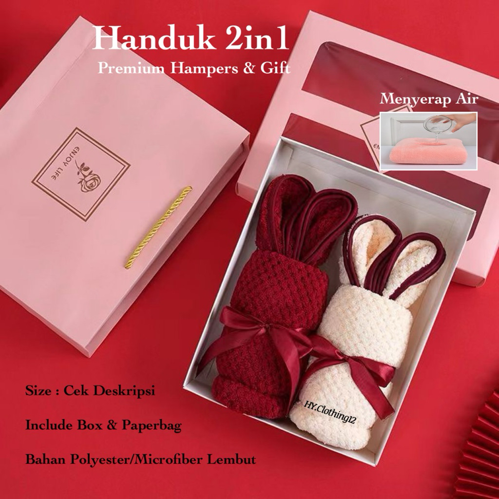 [HY.Clothing12] Handuk Mandi & Wajah Set 2in1 Motif Bear & Rabbit Premium Tebal Halus Hadiah Souvenir Pernikahan Hampers Kado Gift Towel