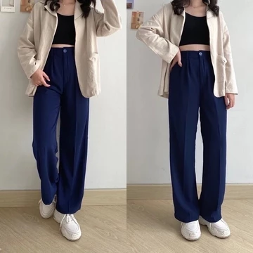 Celana Highwaist Loose Pants Trousers Celana Kerja Wanita Kantor Celana Kulot Wanita Anti Kusut