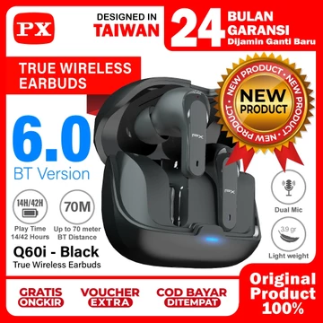 Headset TWS Earphone Bluetooth 6.0 Headphone Earbuds True Wireless PX Q60i Black