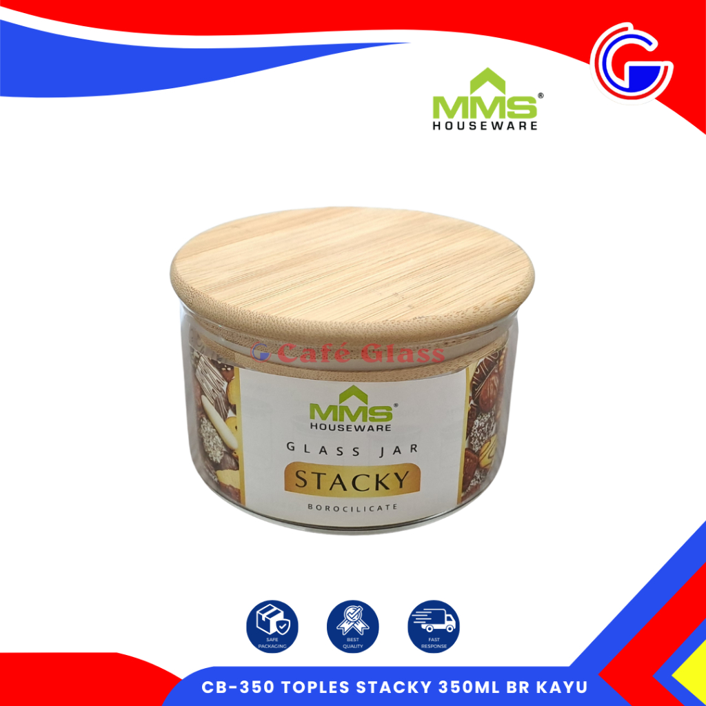 Toples Kaca Tutup Kayu - Toples Kue Kering Lebaran - Cb-350 Toples Stacky 350Ml - Glass Jar Food Grade Wadah Bumbu Kopi