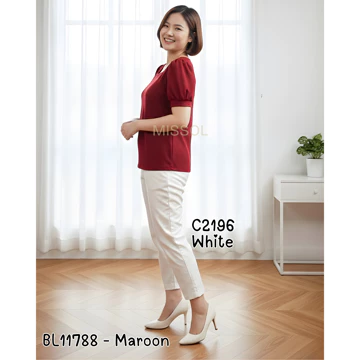 BL11788 Blouse Wanita Scuba Tangan Pendek Motif Polos Casual 11788