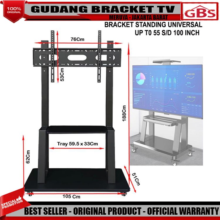 Jual Bracket Standing Tv/Braket tv Standing TV Dorong & Roda Breket ...