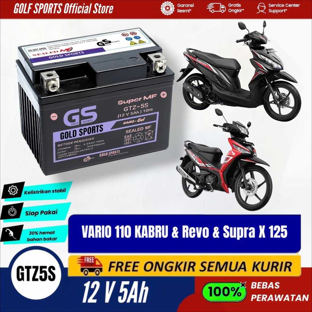 GOLF SPORTS Aki Motor Full Kering Motor Blade REVO Fit Supra X 125 GTZ5S 12V5Ah Accu Gel MF Baterai