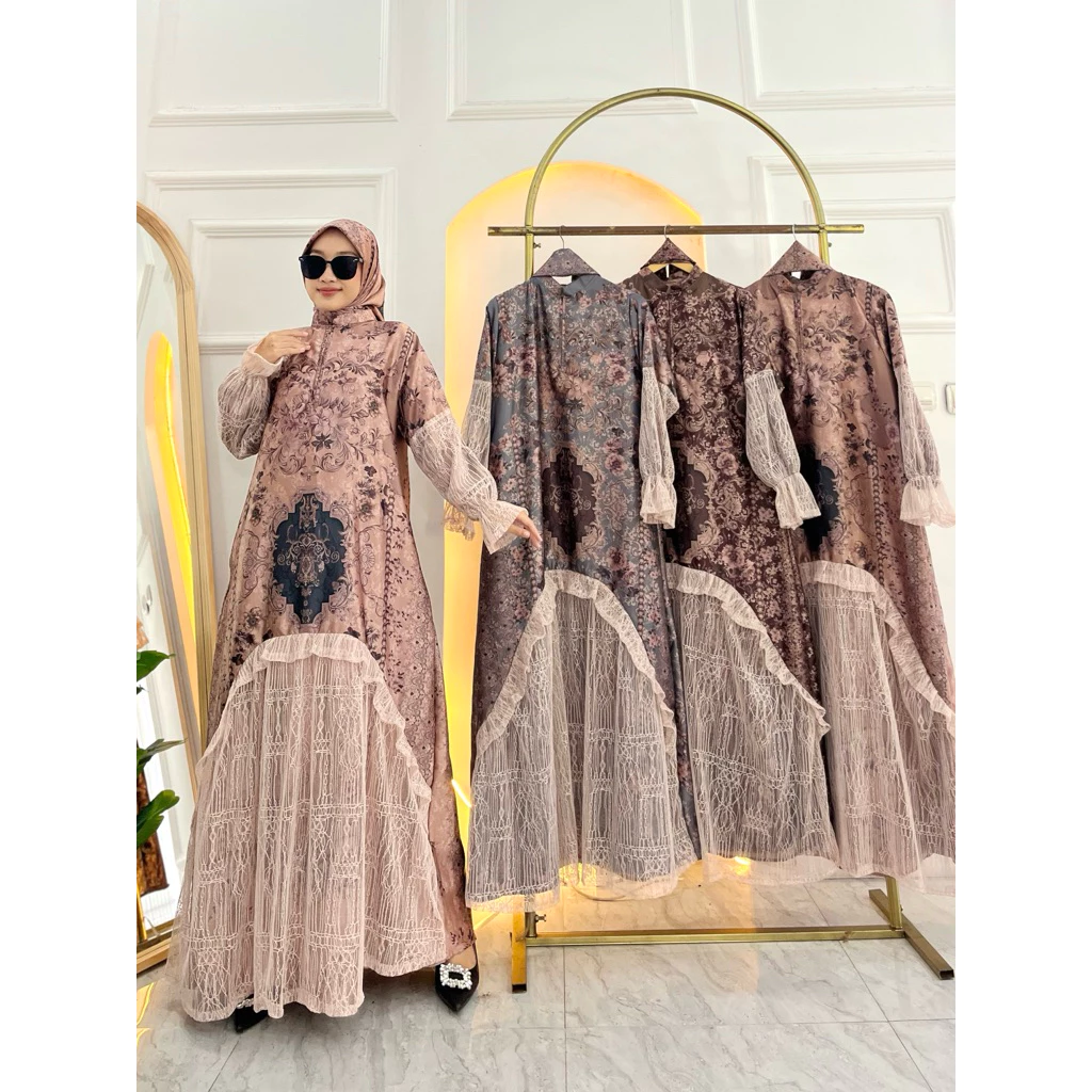 Gamis armany silk set hijab DL BINI ORANG VIRAL