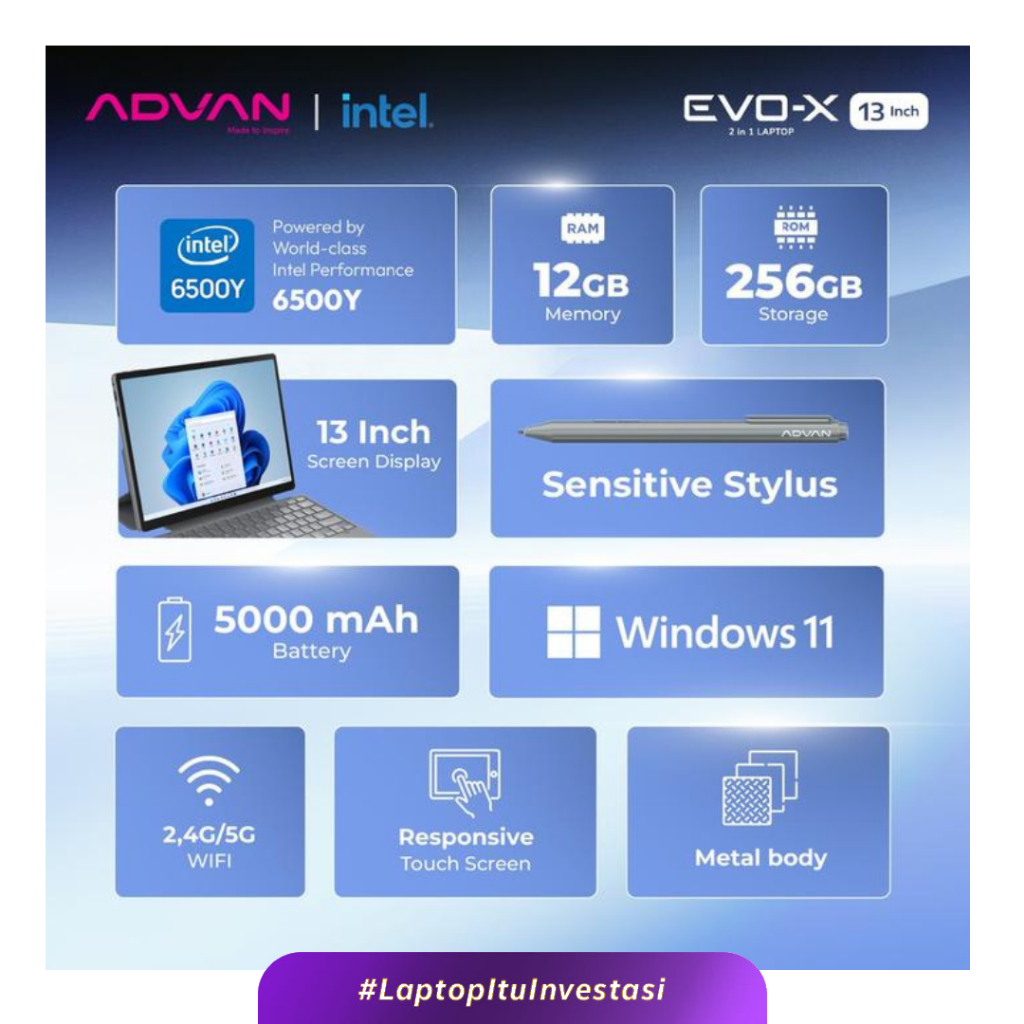 Jual ADVAN Evo X 13 2 in 1 Intel 6500Y 12GB 256GB SSD 13 Inch 3K ...