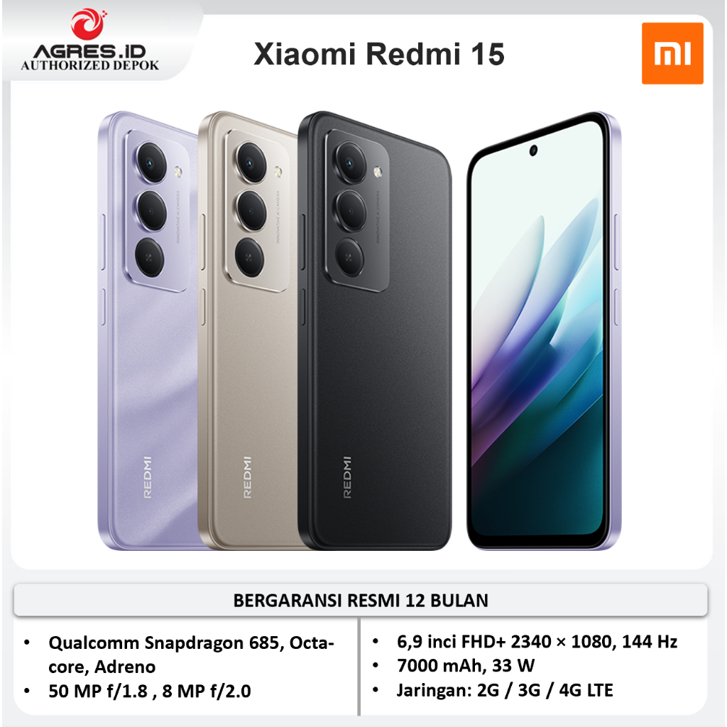 Xiaomi Redmi 15 - 8GB 256GB | Snapdragon 685 | 6.9 inci FHD+ IPS 144Hz | 7000mAh Baterai | 50 MP