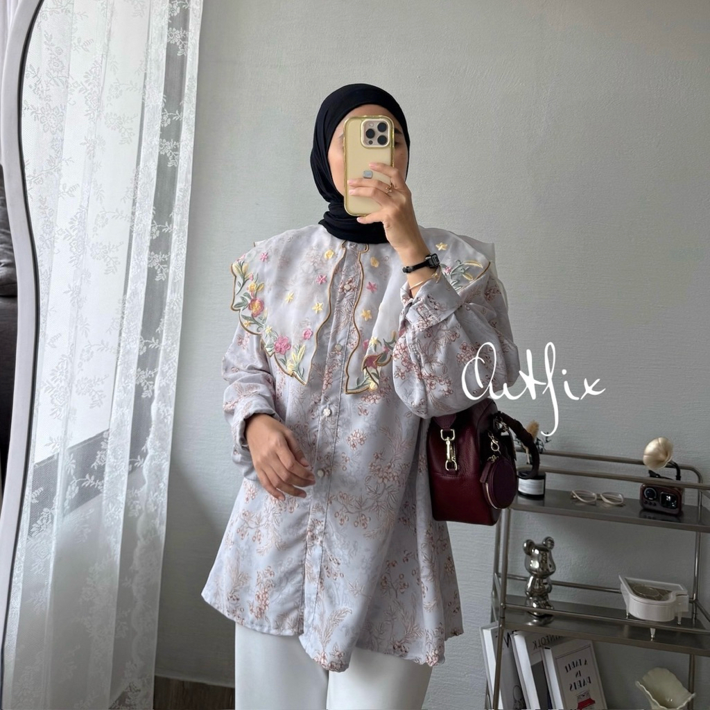 Jual Outfix Embroidery Shirt - Atasan Kemeja Wanita Glaze Bordir Kerah ...