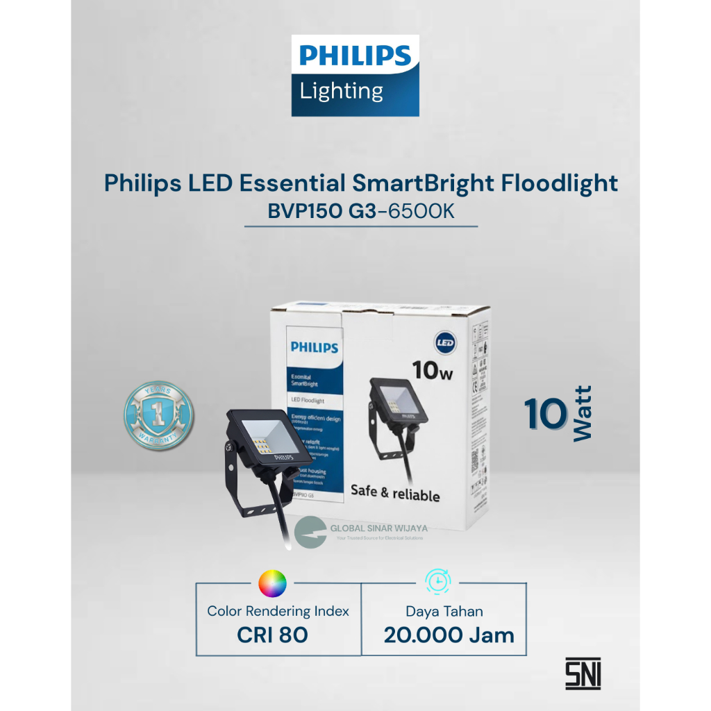 Jual Philips SmartBright LED Floodlight BVP150 LED10/CW PSU 10W SWB G3 ...