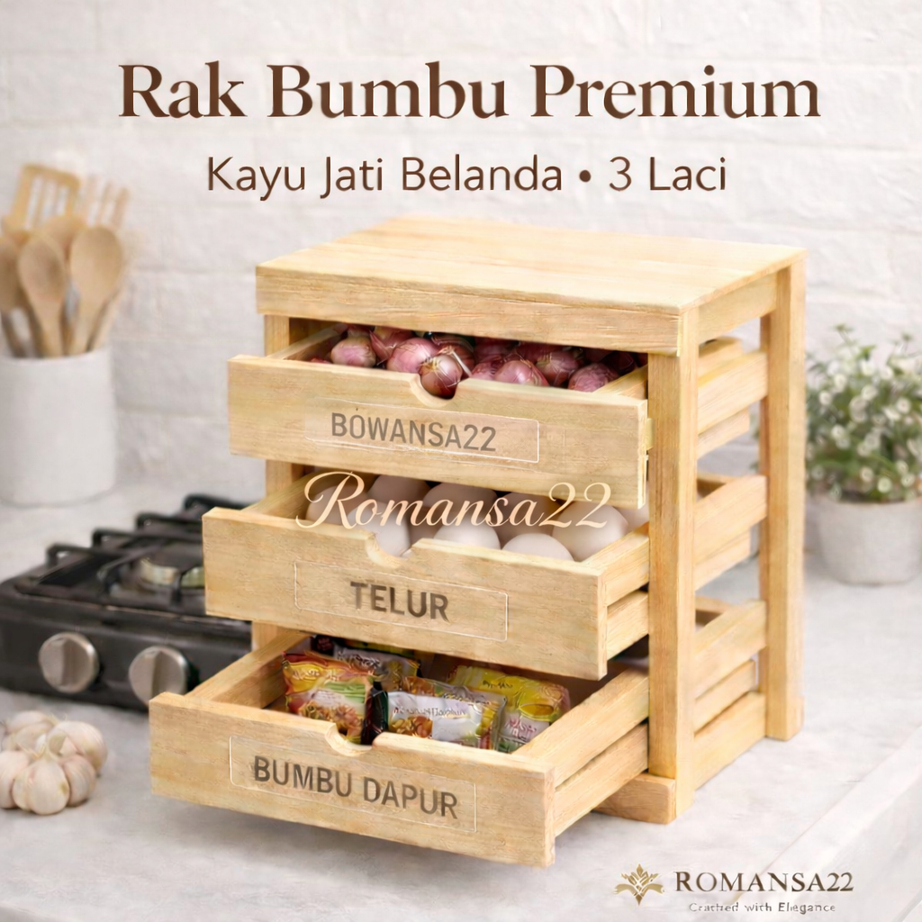 Jual Rak Bumbu Dapur All In 1 Kayu Jati Belanda 3 Laci Susun – Estetik ...