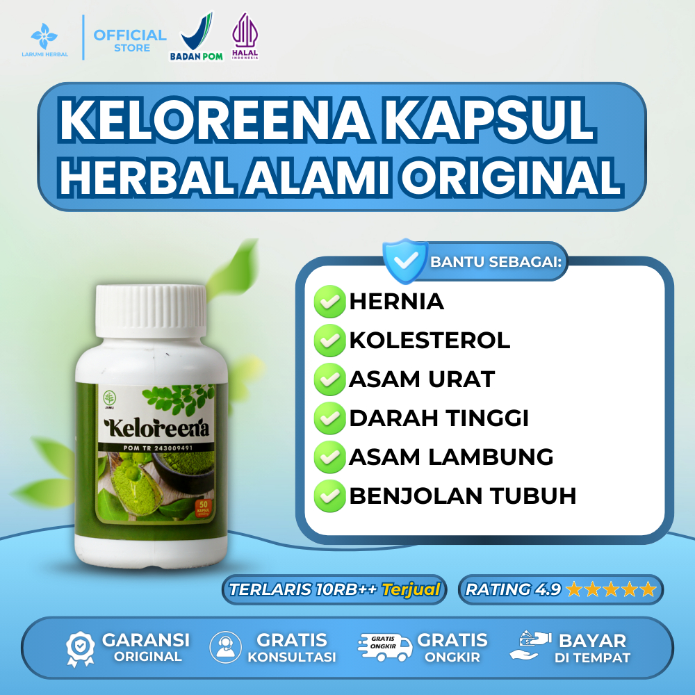 Kapsul Keloreena Daun Kelor Asli BPOM — Kolesterol, Asam Urat, Darah Tinggi, Asam Lambung, Benjolan Tubuh, Hernia, Varikokel, Penyubur Sperma, Ginjal, Stroke - Sudah Halal Mujarab untuk Mendukung Kenyamanan Sendi, dengan Hasil yang Individual