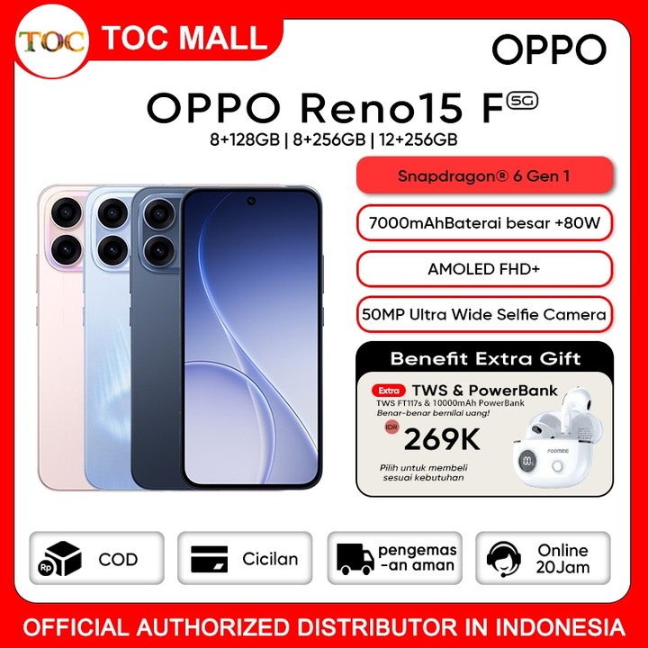 OPPO Reno15 F/Reno15 5G 8/128GB 8/256GB - 50MP Ultra Wide Selfie Camera Garansi 