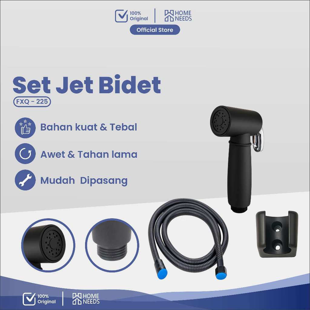 Homeneeds Toilet Shower Set Jet Bidet Cebok Kloset Closet Selang + Kepala Shower Warna Hitam FXQ-225
