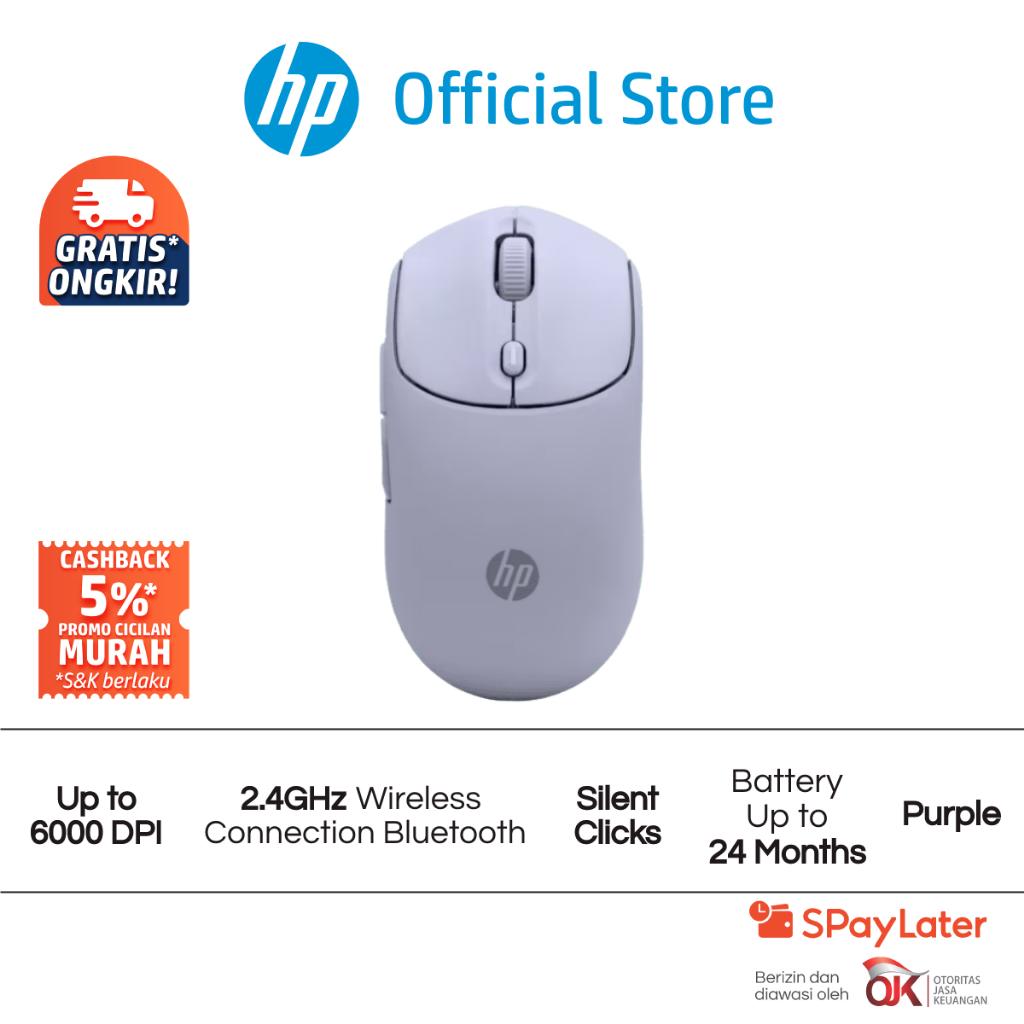Mouse Wireless HP 400 Black / Blue / Pink / Maple / Purple Up to 6000 DPI Windows 11 Windows 10 macOS ChromeOS Promo Murah Gratis Ongkir Official (5)