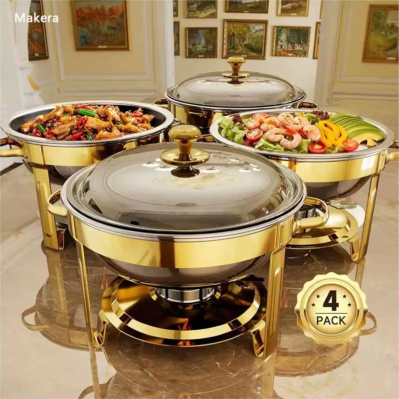 Makera 4 Pcs Prasmanan Lauk Paket Chafing Dish Tempat Wadah Lauk Makanan Tutup Kombinasi Chafing Dish Fast Food Tempat Prasmanan Stainless Set - foto 1