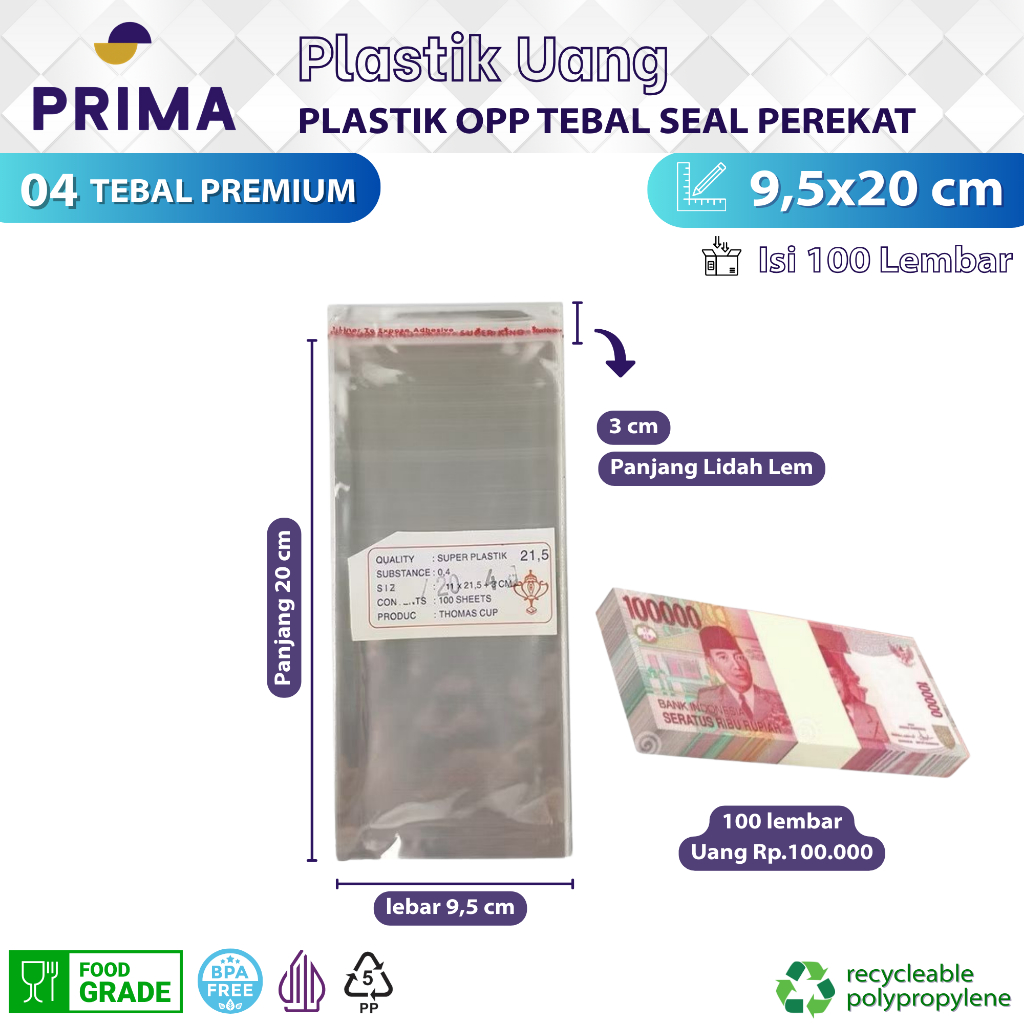 Jual Plastik Opp Tebal Bening 9,5x20 cm dengan Seal Perekat isi 100 pcs ...
