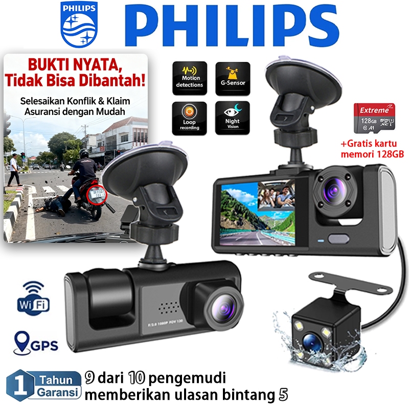 Jual PHILIPS Dashcam Mobil DVR 3 Kamera 24 Jam Parkir & Rekam Jalan ...