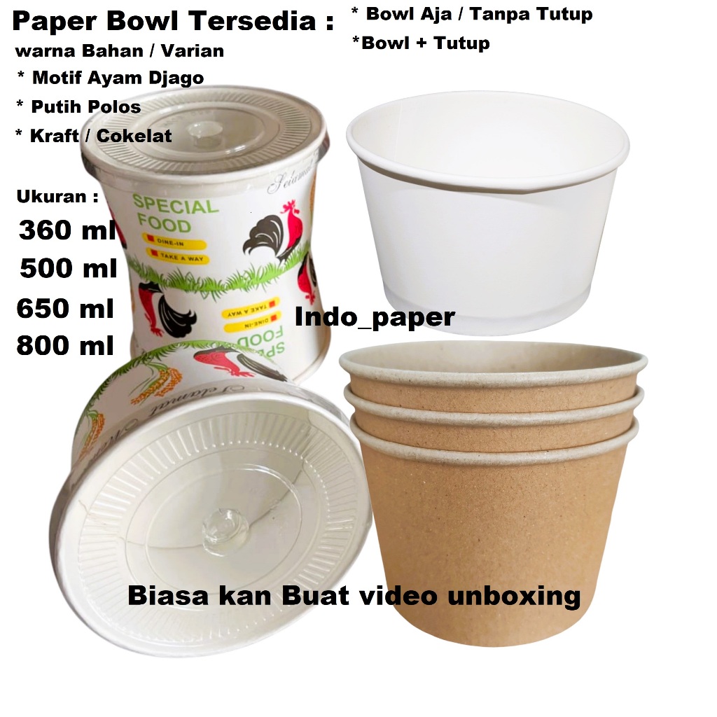 Jual M1 PAPER BOWL 360ml 500ml 650 ml 800ml / ALL SIZE ( + TUTUP & Bowl ...