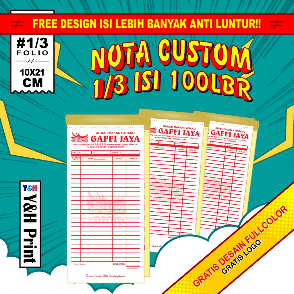 Jual Nota Invois invoice CUSTOM 1/3 isi 100 grts dsain ukuran 10x21cm ...