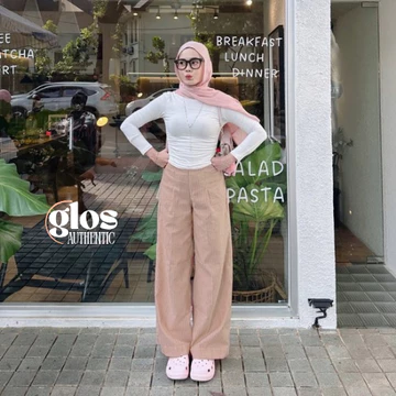 City Pants Celana Panjang Wanita Kantor Kuliah Motif Garis Kulot Pinstripe