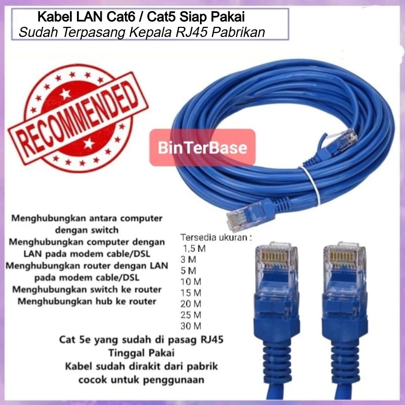 Jual Kabel LAN cat 5 5e Cat 6 6E 1,5 3 5 10 15 20 25 30 m mtr meter UTP ...