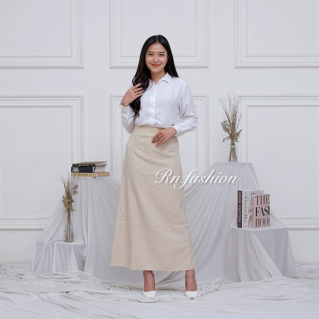 Jual Rok Kerja Formal Pinggang Karet Model A Line Maxi Rok Panjang ...