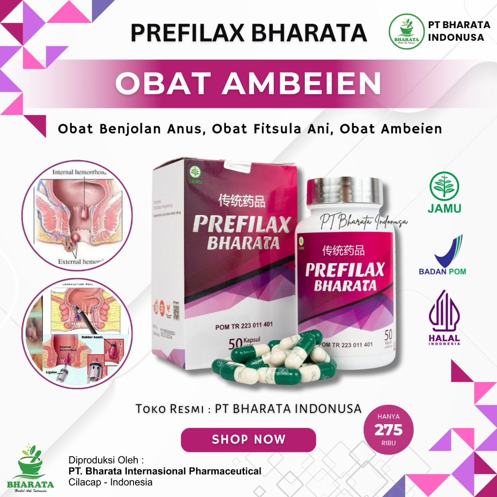 Obat Ambeien Paling Ampuh PREFILAX BHARATA Original | Obat Wasir Benjolan di Anus | Bab Berdarah