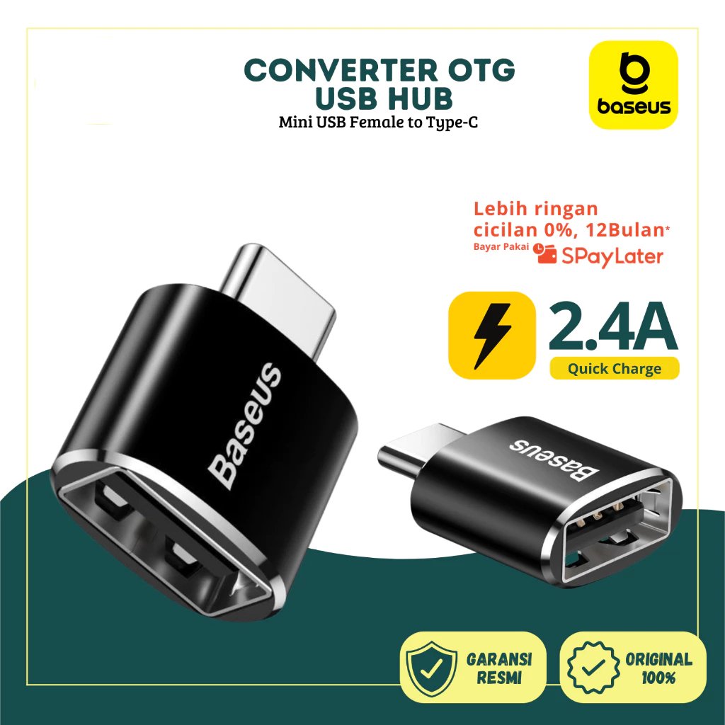 Jual BASEUS Converter OTG USB Hub Mini USB Female to Type-C Male ...