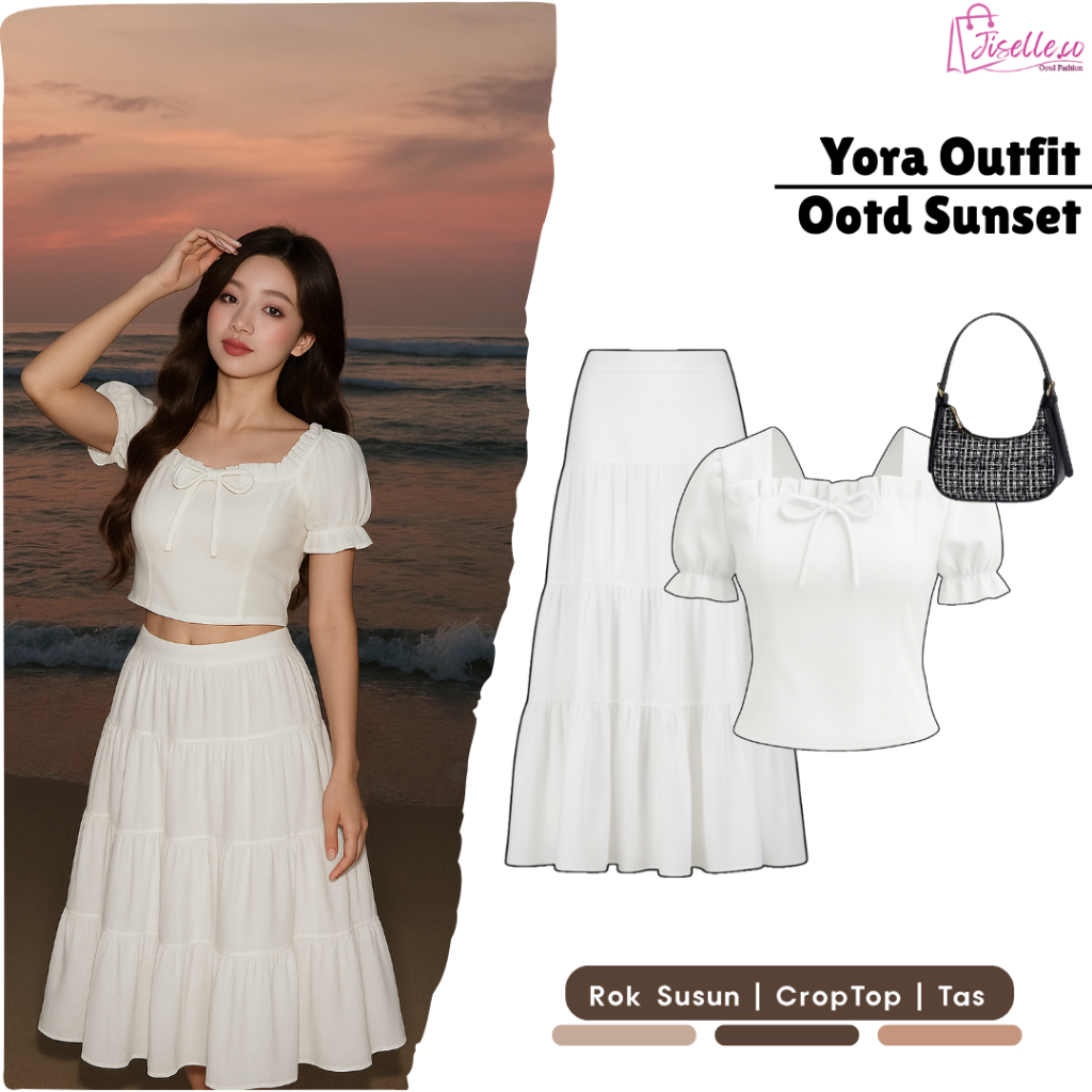Jual Setelan 2in1 Yora Outfit [Kiyora Top+Rok Susun+Tas] One Set Ke ...