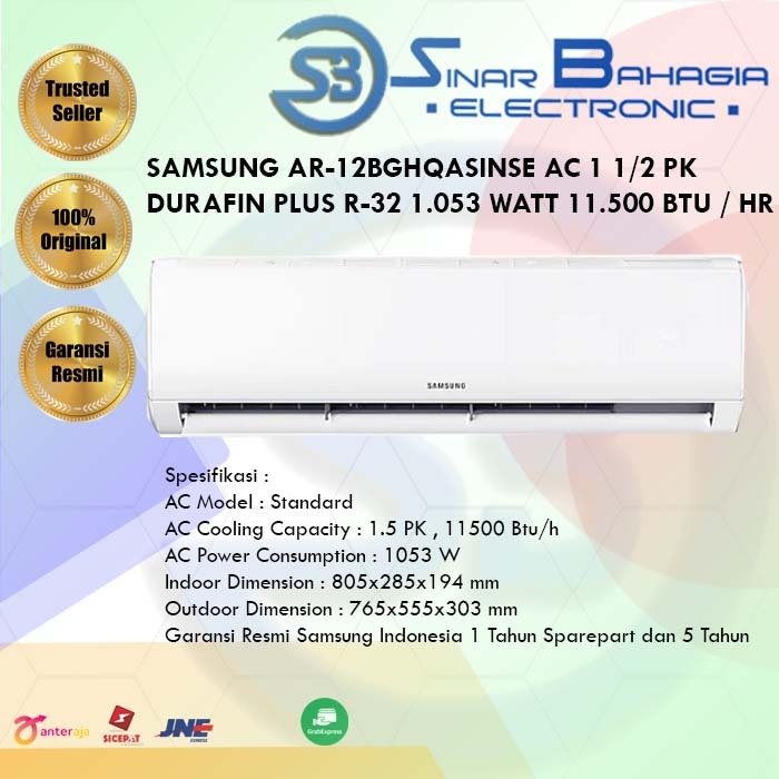 Jual SAMSUNG AR-12BGHQASINSE AC 1 1/2 PK DURAFIN PLUS R-32 1.053 WATT ...