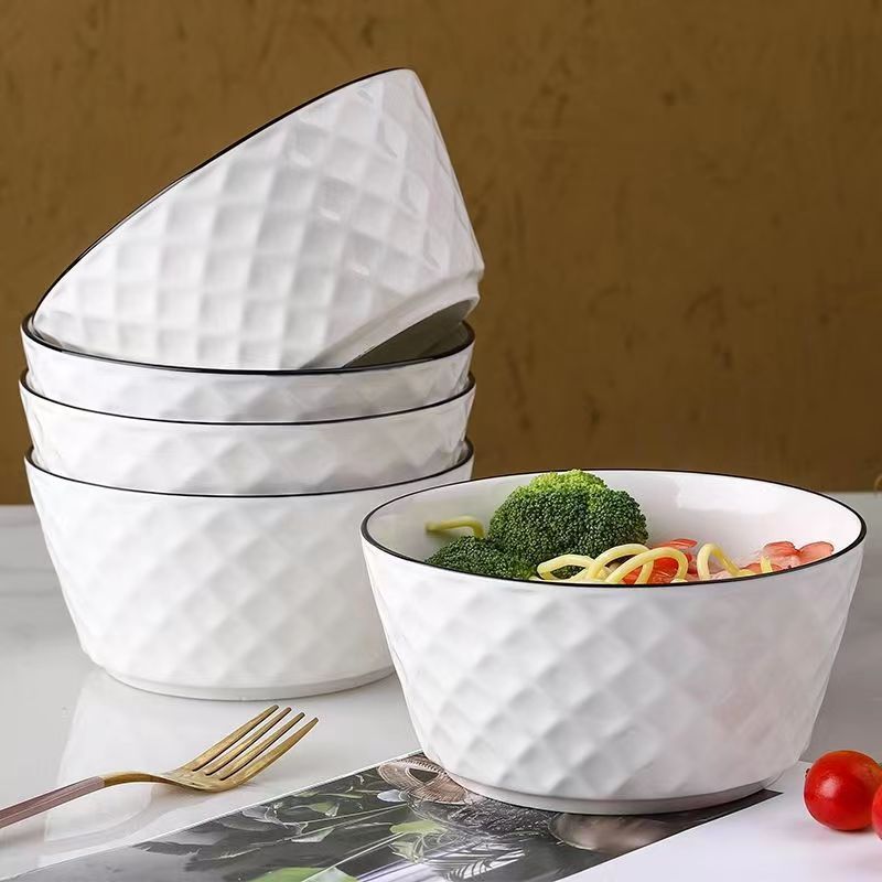 LIVERIA Mangkok Porcelain Elegan Diamond Rose Bowl Tahan Panas Microwave Oven Safe