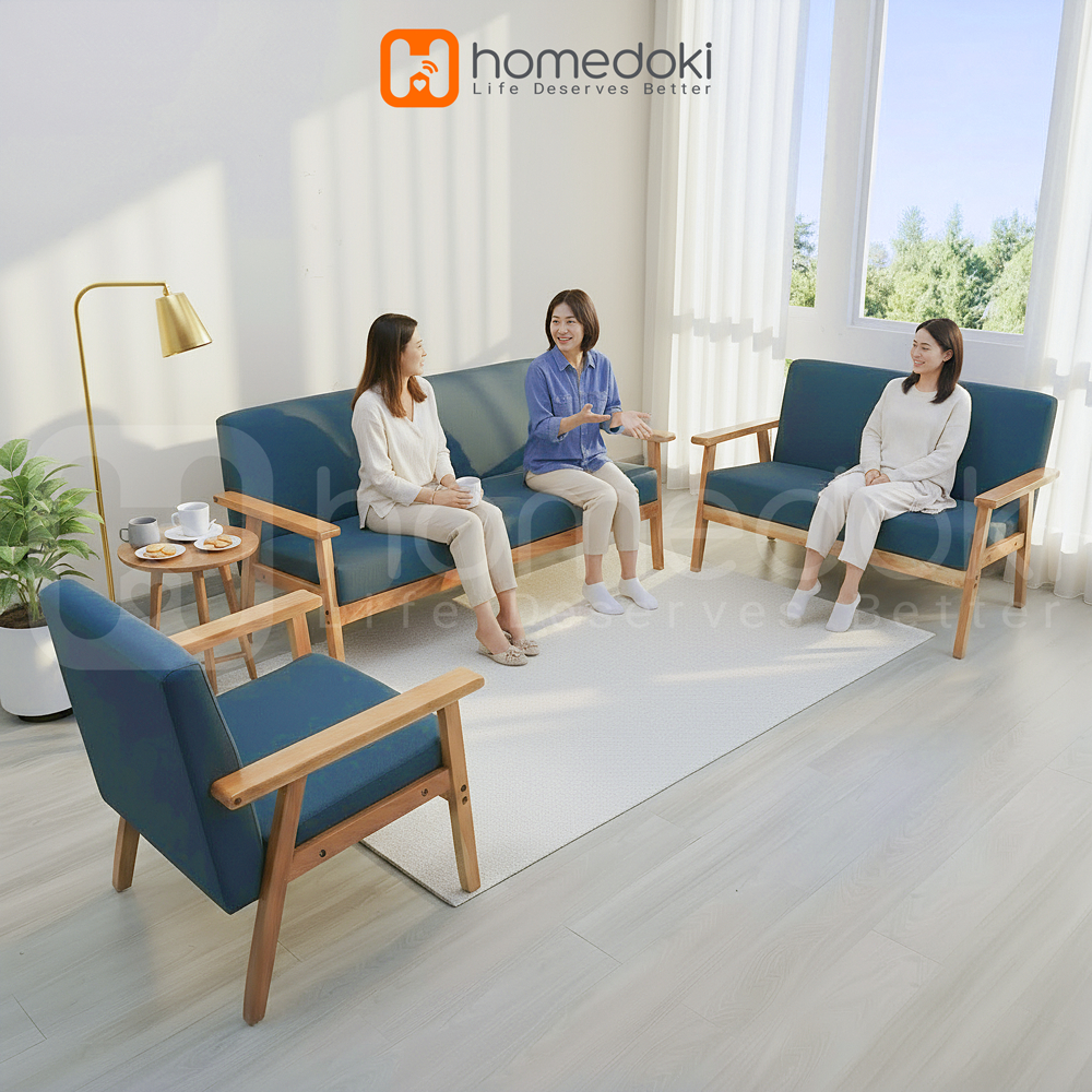 Homedoki Sofa Untuk 2 Orang/ Sofa Minimalis Modern / Sofa Kain Nordik/ Ruang Tamu Apartemen Kecil Sofa Kayu Solid
