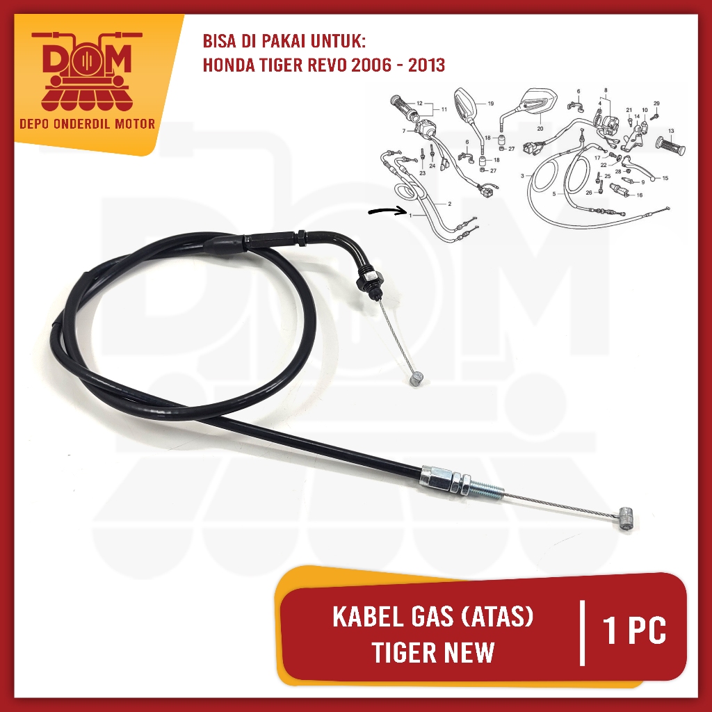 Jual Kabel Gas Tiger Revo Atas (KNZ) Throtle Cable Seling Kawat