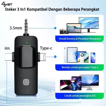 IST 3 IN 1 Mic Wireless Clip On 2 Microphone Wireless Clip On Noise Reduction Mikrofon Konten