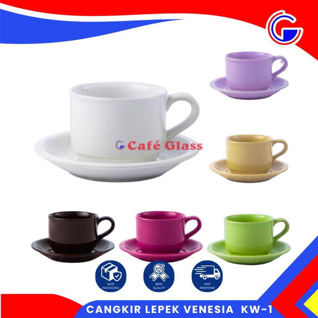 Set Cangkir Keramik 6 Pcs & Lepek 6 Pcs - Set Cup & Saucer Venesia - Cangkir Lepek Venesia  Kw-1 (Peti)