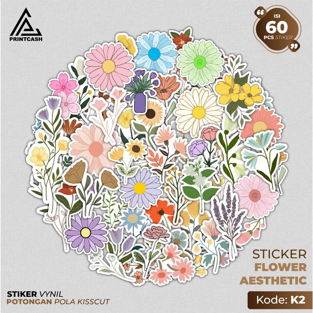 Jual Sticker Pack Flower Isi 60pcs - Stiker Bunga Aesthetic Waterproof ...