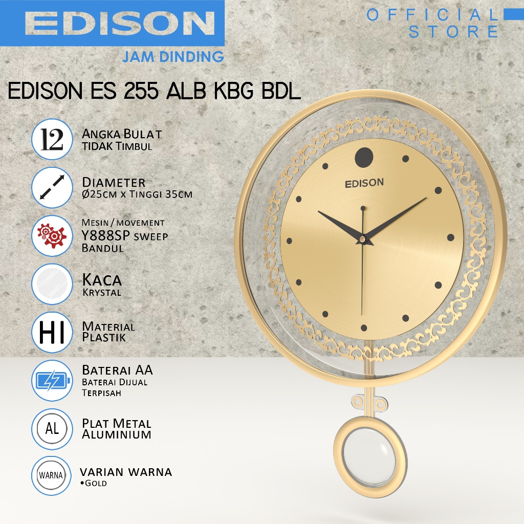 Jual Jam Dinding Bandul Edison ES 255 ALB Bandul Diameter 250mm 25cm ...