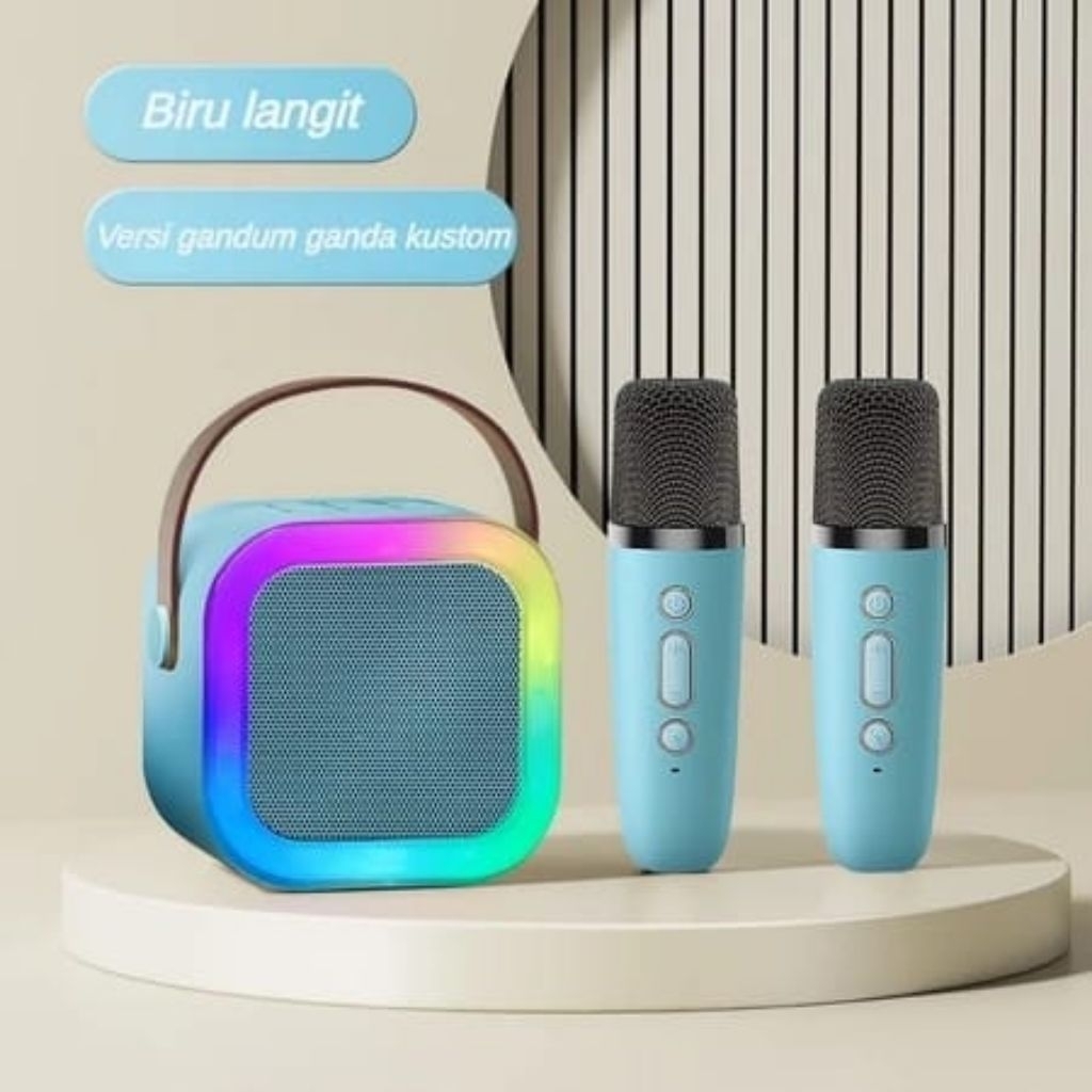 Jual Karaoke Speaker 2 Mics Mini Wireless Portable Bluetooth with LED ...
