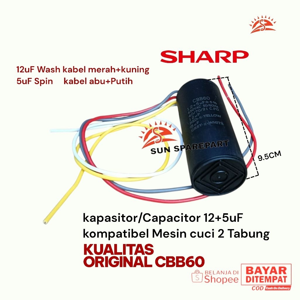 Jual Kapasitor/Capacitor 4 kabel 12+5uF ORIGINAL CBB60 kompatibel mesin ...