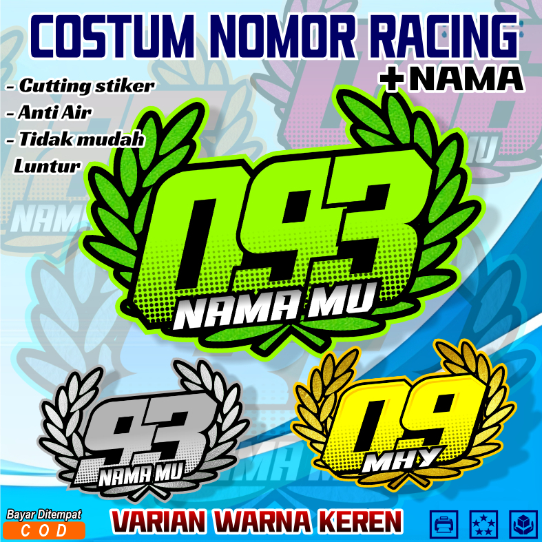 Jual Costum stiker nomor racing nama dan nomor sendiri cetak UV ...
