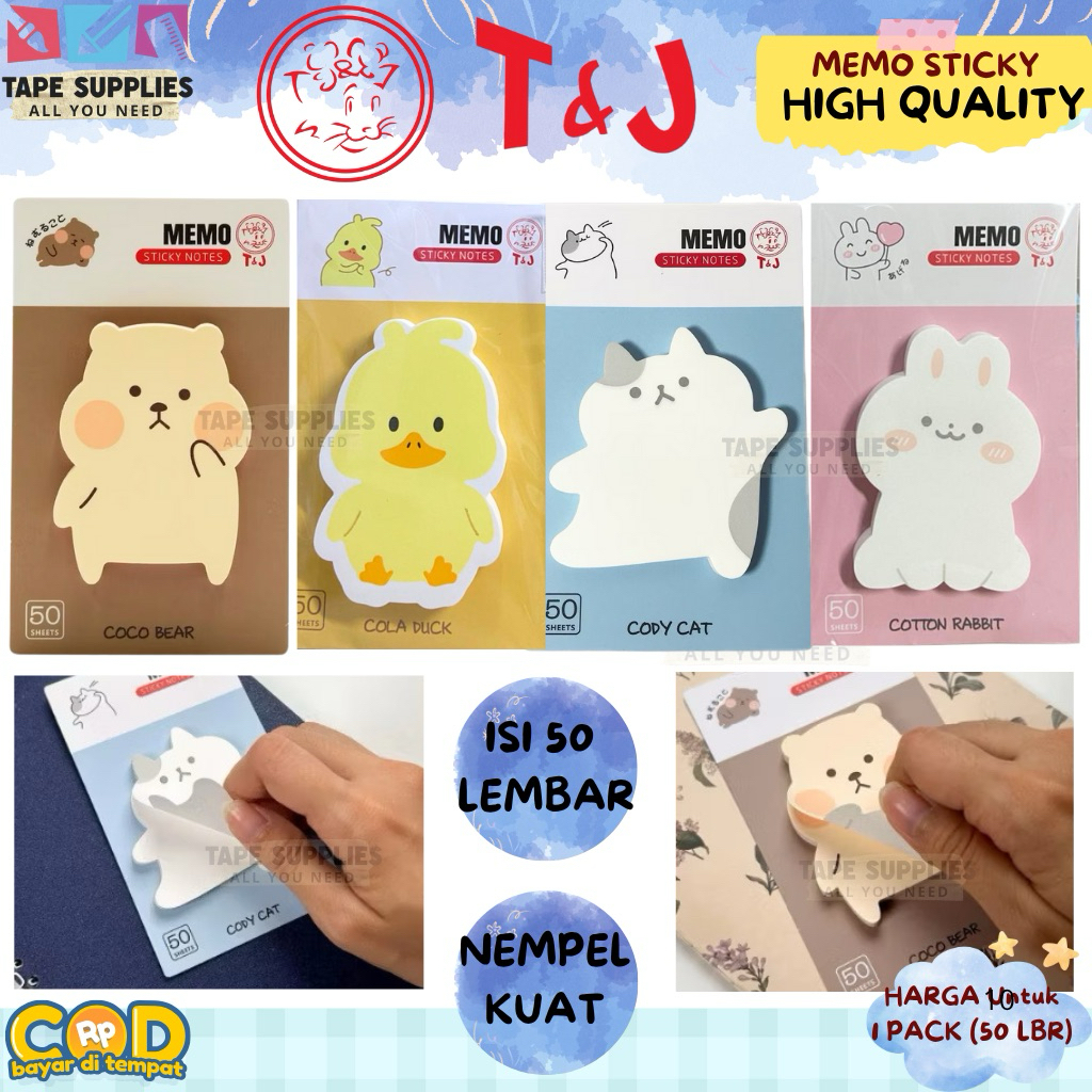 Jual Memo Sticky Notes T&J Bentuk Lucu 50 Lembar – Sticky Note Karakter ...