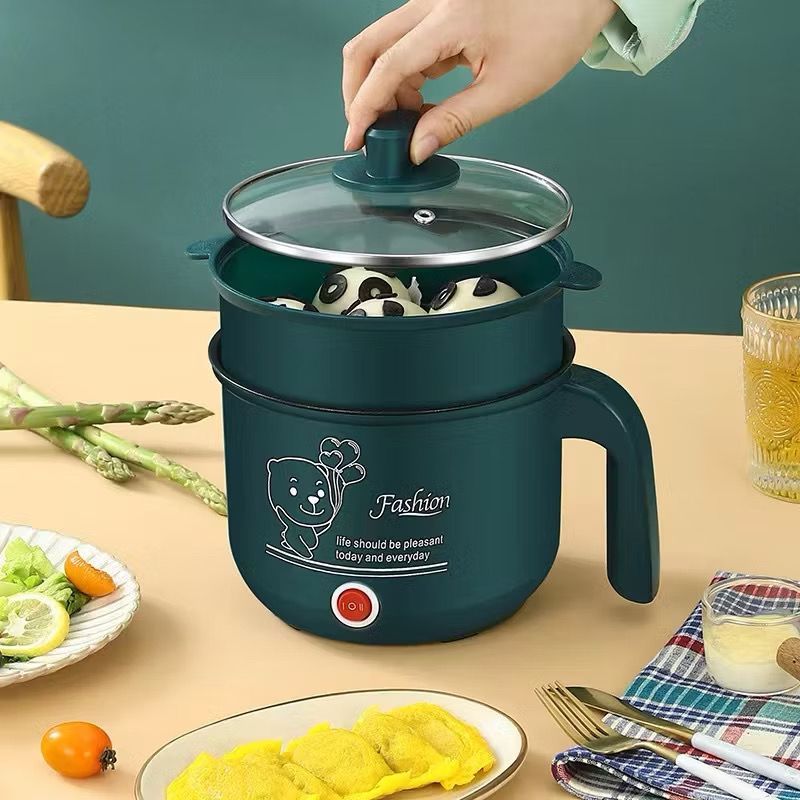 Panci Listrik Serbaguna Kukusan Keramik 1L Panci Listrik Multifungsi  Elektrik Cooker Stainless Steel Teflon Cooking Pot rice cooker mini Anti