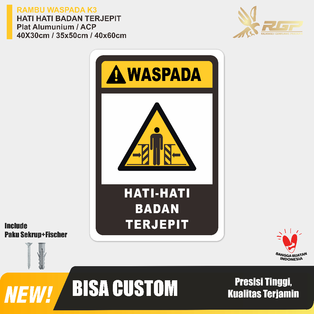 Jual Rambu K3 Waspada Hati Hati Badan Terjepit - Plat Alumunium ...